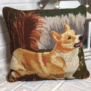 Corgi Needlepoint Dog Throw Pillow -square